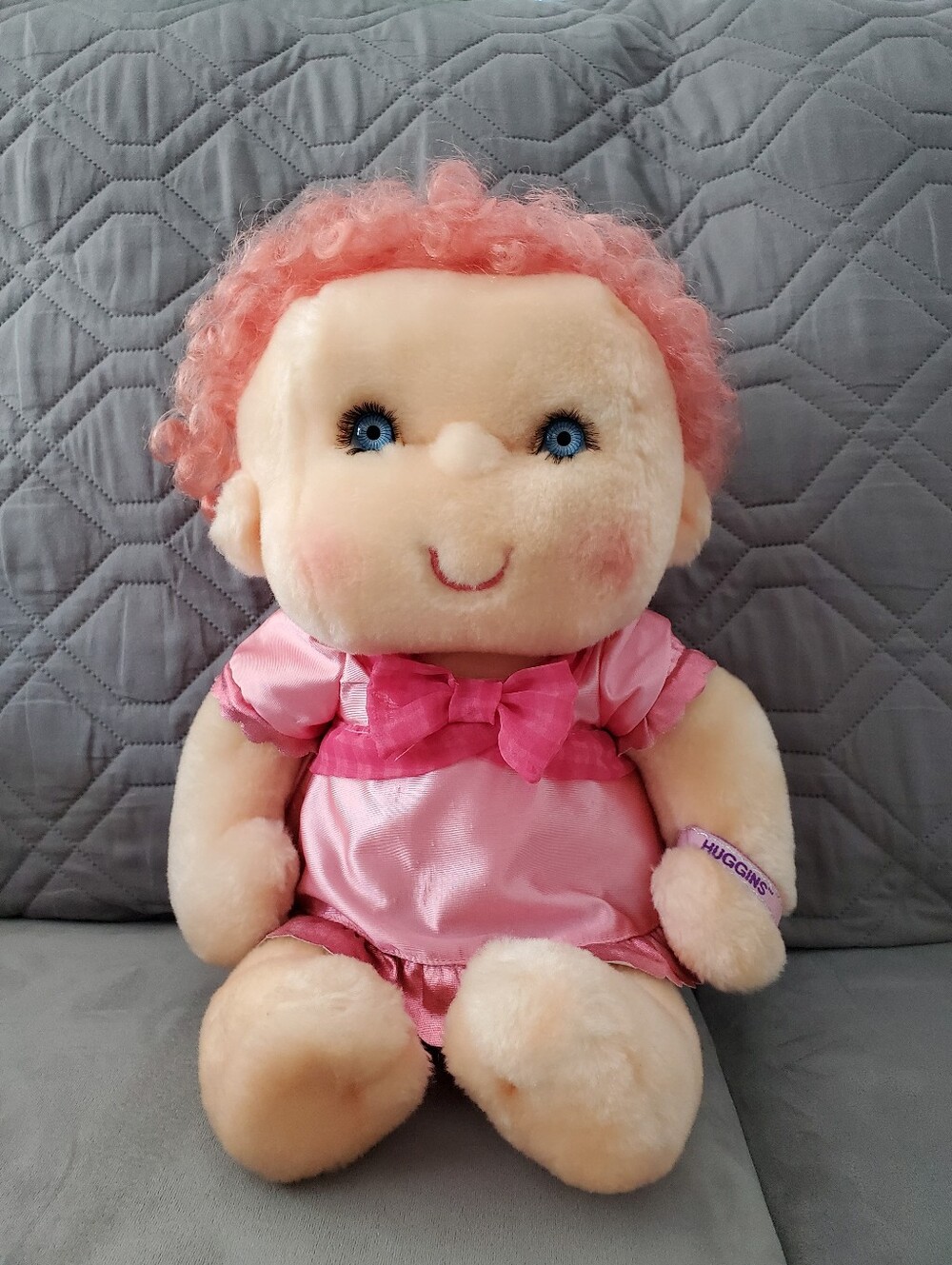 1985 Hugga Bunch Huggins Doll Kenner Hallmark Vintage Pink Curly Hair Plush